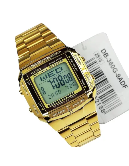 reloj unisex retro Casio DB-360G-9A dorado TELEMEMO 30 Banco de datos Luz LED Hora Dual Resistente al agua 50m