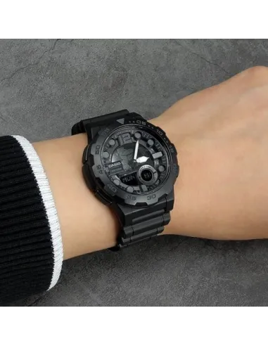 reloj hombre Casio AEQ-100W-1B Hora Mundial - Correa resina - Pantalla de Neón - Telememo - batería 10 años