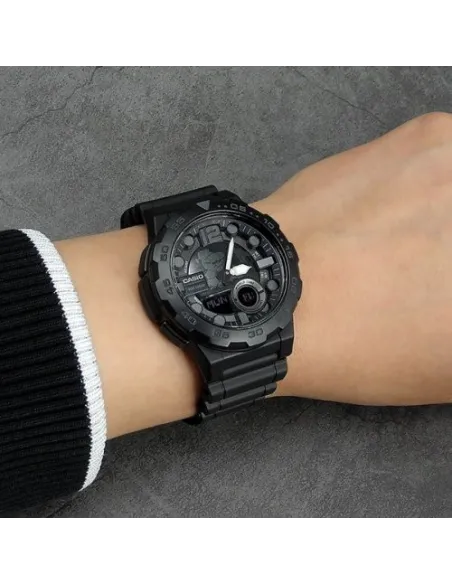 reloj hombre Casio AEQ-100W-1B Hora Mundial - Correa resina - Pantalla de Neón - Telememo - batería 10 años