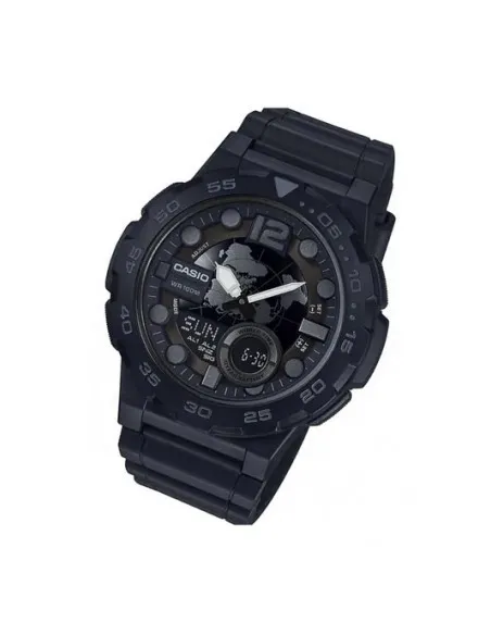 reloj hombre Casio AEQ-100W-1B Hora Mundial - Correa resina - Pantalla de Neón - Telememo - batería 10 años