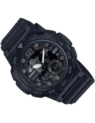 reloj hombre Casio AEQ-100W-1B Hora Mundial - Correa resina - Pantalla de Neón - Telememo - batería 10 años