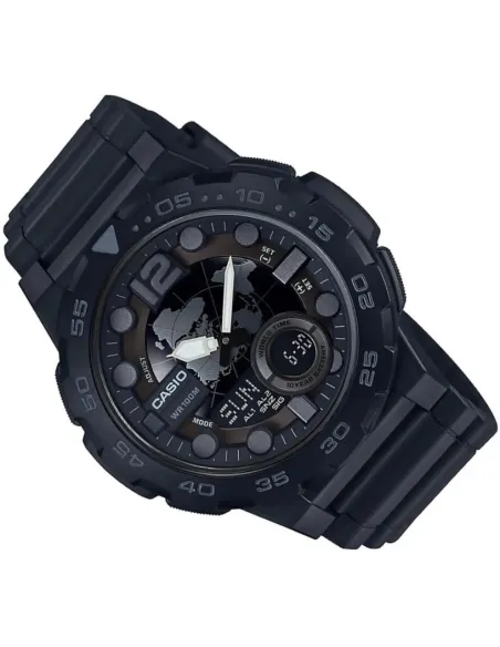 reloj hombre Casio AEQ-100W-1B Hora Mundial - Correa resina - Pantalla de Neón - Telememo - batería 10 años