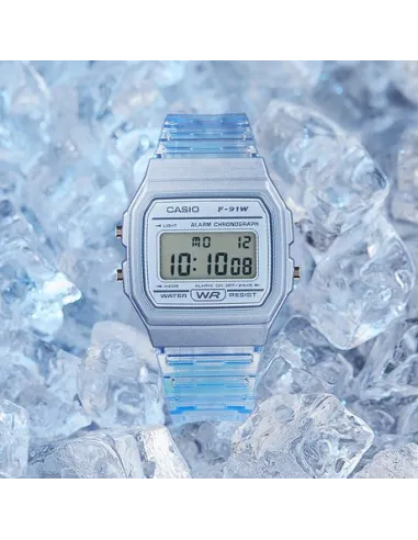 Reloj Clásico Vintage Informal Casio F91WS-2 Azul correa resina 7 años batería alarma cronómetro