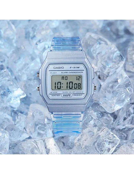 Reloj Clásico Casio F91WS-2 Azul corra resina 7 años batería alarma cronómetro