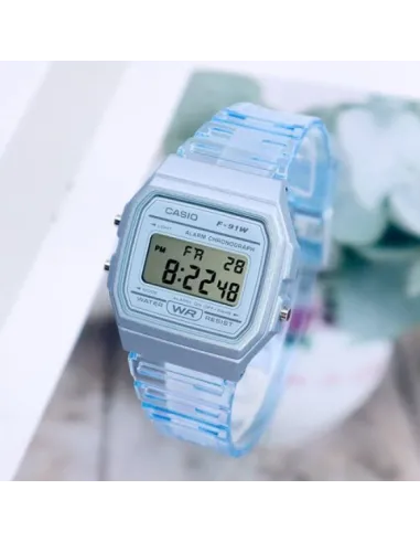 Reloj Clásico Casio F91WS-2 Azul corra resina 7 años batería alarma cronómetro