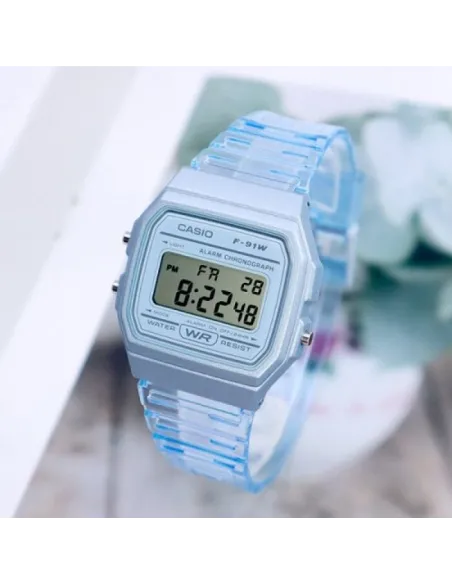 Reloj Clásico Casio F91WS-2 Azul corra resina 7 años batería alarma cronómetro