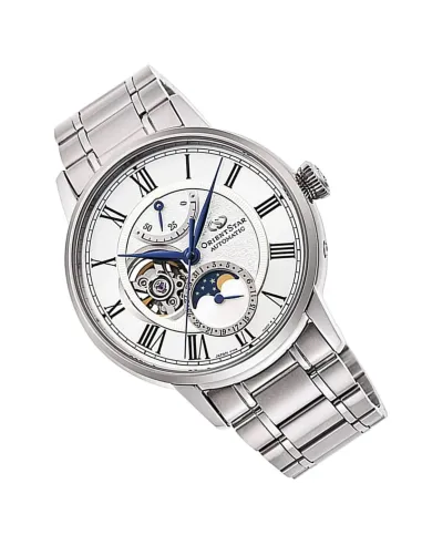 Reloj automático hombre Orient Star RE-AY0102S dial blanco 41mm Fases Lunares Cristal de Zafiro anti-reflejo