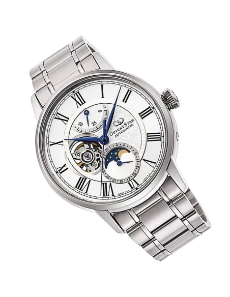 Reloj automático hombre Orient Star RE-AY0102S dial blanco 41mm Fases Lunares Cristal de Zafiro anti-reflejo