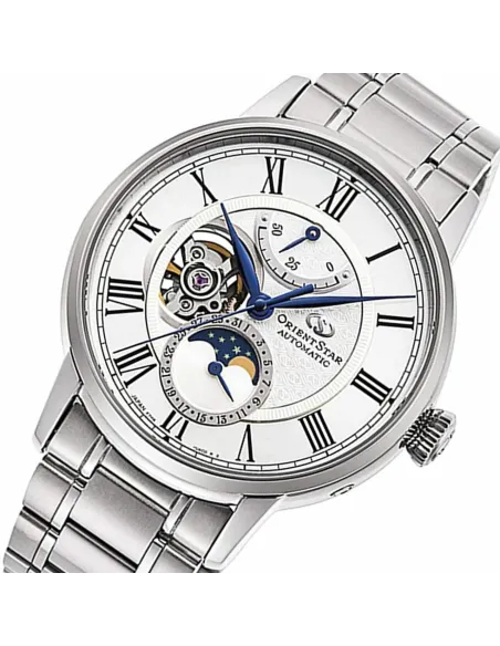 Reloj automático hombre Orient Star RE-AY0102S dial blanco 41mm Fases Lunares Cristal de Zafiro anti-reflejo