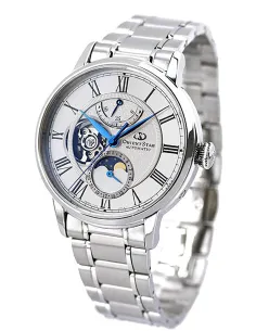 Reloj automático hombre Orient Star RE-AY0102S dial blanco 41mm Fases Lunares Cristal de Zafiro anti-reflejo