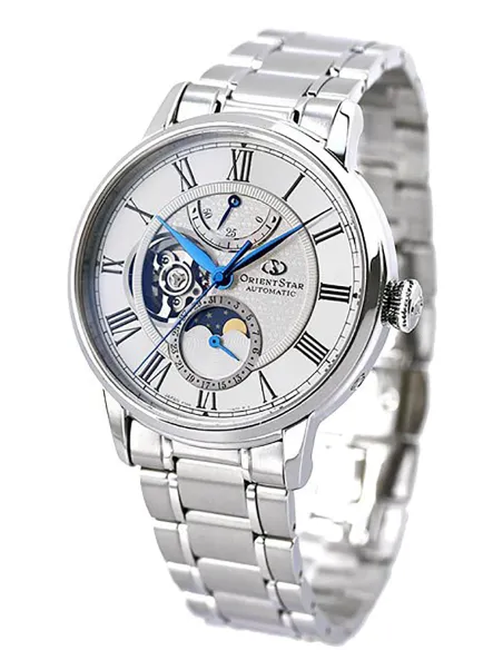 Reloj automático hombre Orient Star RE-AY0102S dial blanco 41mm Fases Lunares Cristal de Zafiro anti-reflejo