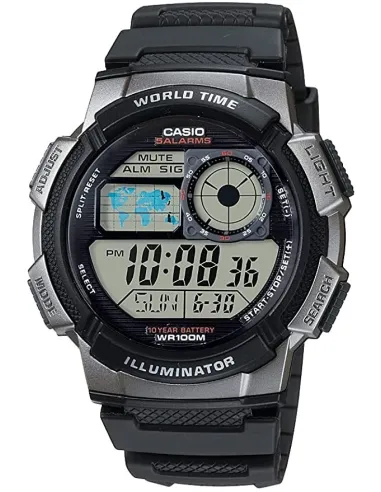 Reloj Casio collection Digital AE-1000w-1bv Hora Mundial - 5 Alarmas - 10 BAR