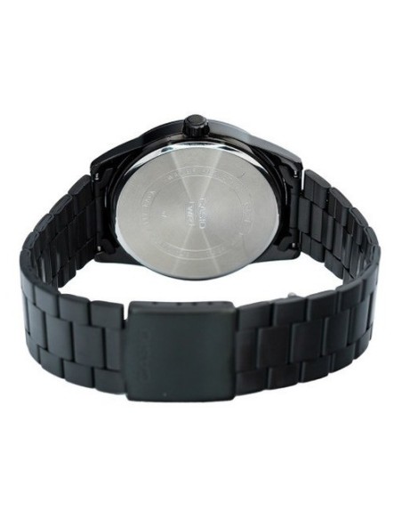 Reloj deportivo Casio MTP-VD01B-1B baño de iones broche triple pliegue dial negro 45mm correa de acero 3 agujas