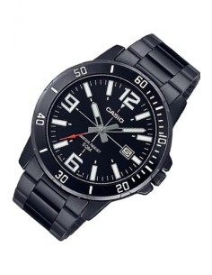 Reloj deportivo Casio MTP-VD01B-1B baño de iones broche triple pliegue dial negro 45mm correa de acero 3 agujas