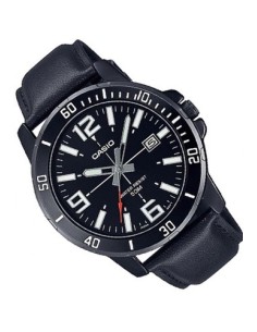 reloj deportivo hombre Casio Enticer MTP-VD01BL-1B dial negro 45mm correa de cuero 50m resistente al agua 2