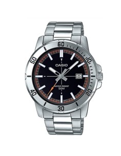 reloj deportivo hombre Casio MTP-VD01D-1E2 dial negro 45mm correa de acero hebilla triple pliegue resistencia al agua 50m