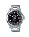 reloj deportivo hombre Casio MTP-VD01D-1E2 dial negro 45mm correa de acero hebilla triple pliegue resistencia al agua 50m