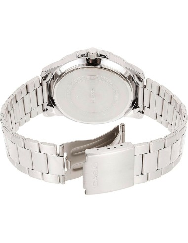 reloj deportivo hombre Casio MTP-VD01D-2B dial azul 45mm correa de acero hebilla triple pliegue resistencia al agua 50m