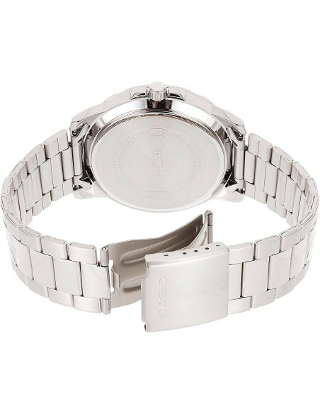reloj deportivo hombre Casio MTP-VD01D-2B dial azul 45mm correa de acero hebilla triple pliegue resistencia al agua 50m