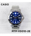 reloj deportivo hombre Casio MTP-VD01D-2E dial AZUL 45mm correa de acero hebilla triple pliegue resistencia al agua 50m