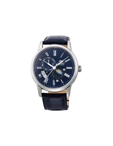 reloj automático hombre Orient Sun & Moon RA-AK0011D versión 3 dial azul 42.5mm Cristal Zafiro 40h Reserva de marcha