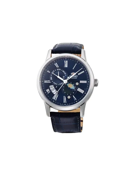 reloj automático hombre Orient Sun & Moon RA-AK0011D versión 3 dial azul 42.5mm Cristal Zafiro 40h Reserva de marcha