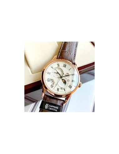 reloj automático hombre Orient Sun & Moon RA-AK0007S version 3 dial champán 42.5mm Cristal de zafiro correa de cuero resistente