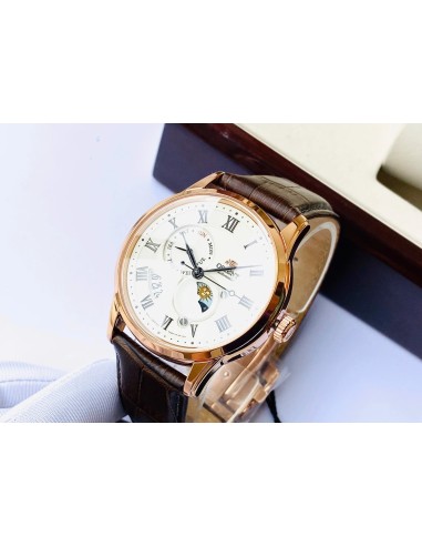 reloj automático hombre Orient Sun & Moon RA-AK0007S version 3 dial champán 42.5mm Cristal de zafiro correa de cuero resistente