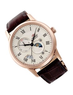 reloj automático hombre Orient Sun & Moon RA-AK0007S version 3 dial champán 42.5mm Cristal de zafiro correa de cuero resistente