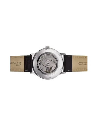 reloj automático hombre Orient Bambino Contemporary RA-AC0F07S dial plata 41.6mm (admite cuerda manual) correa de cuero