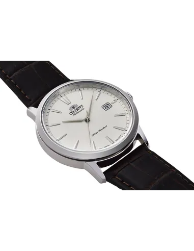 reloj automático hombre Orient Bambino Contemporary RA-AC0F07S dial plata 41.6mm (admite cuerda manual) correa de cuero