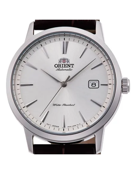 reloj automático hombre Orient Bambino Contemporary RA-AC0F07S dial plata 41.6mm (admite cuerda manual) correa de cuero