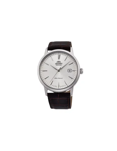 reloj automático hombre Orient Bambino Contemporary RA-AC0F07S dial plata 41.6mm (admite cuerda manual) correa de cuero