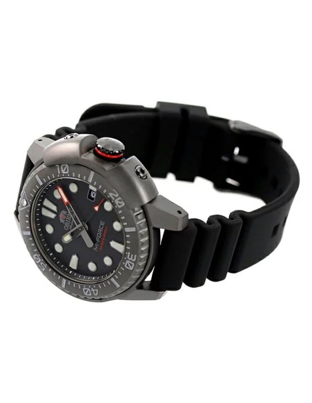 copy of reloj automático hombre buceo Orient M-Force RA-AC0L01B dial negro 45mm correa acero 200m water resist