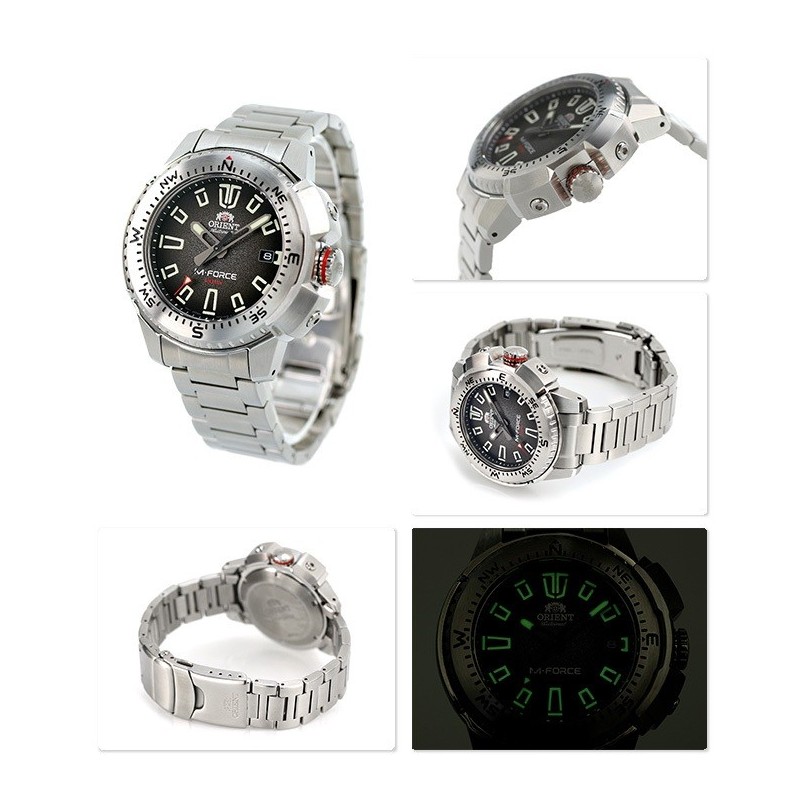 reloj de buceo automático hombre Orient M-Force RA-AC0N01B dial negro 45mm correa acero 200m water resist Cristal Zafiro
