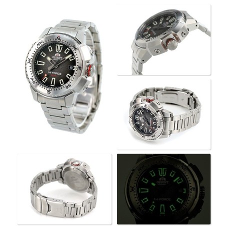 reloj de buceo automático hombre Orient M-Force RA-AC0N01B dial negro 45mm correa acero 200m water resist Cristal Zafiro