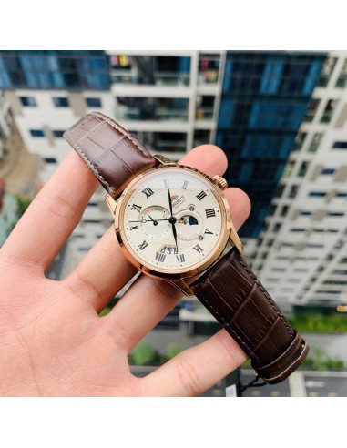 reloj automático hombre Orient Sun & Moon RA-AK0007S version 3 dial champán 42.5mm Cristal de zafiro correa de cuero resistente