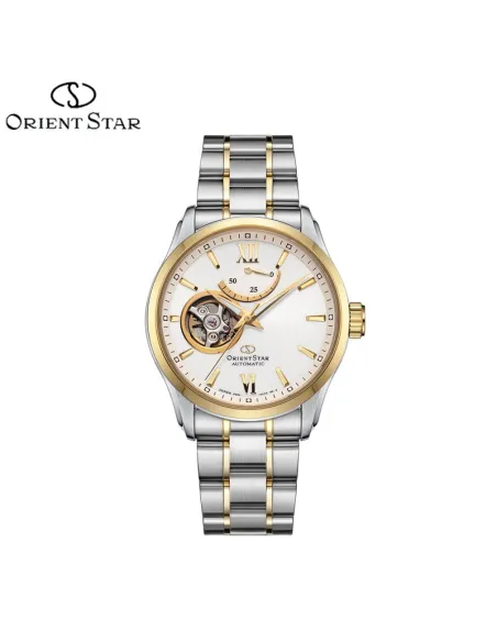 reloj automático hombre Orient Star RE-AT0004S dial blanco 39.3mm bisel dorado correa acero 2 tonos