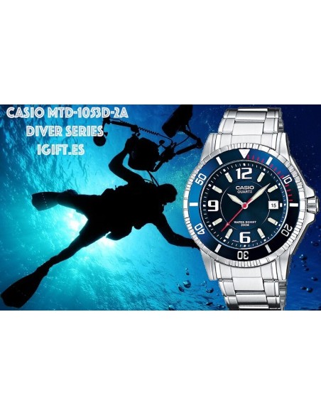 reloj de buceo hombre Casio MTD-1053D-2A dial azul correa acero 200m water resist