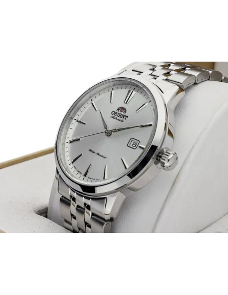 Reloj automático hombre Orient Symphony RA-AC0F02S dial plata 41.6mm correa de acero 50m (admite cuerda manual)