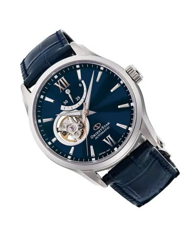 Reloj automático hombre Orient Star RE-AT0006L dial azul 39.3mm Cristal de Zafiro anti-reflejo correa de cuero