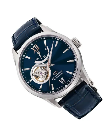 Reloj automático hombre Orient Star RE-AT0006L dial azul 39.3mm Cristal de Zafiro anti-reflejo correa de cuero