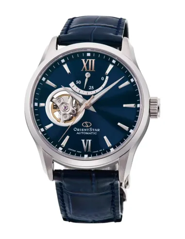 Reloj automático hombre Orient Star RE-AT0006L dial azul 39.3mm Cristal de Zafiro anti-reflejo correa de cuero