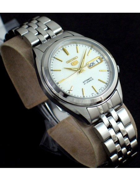 reloj automático hombre Seiko 5 SNKL17K1 dial plata 37mm correa de acero 30m WR