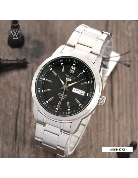 Seiko 5 SNKM87K1 automatic men's watch black dial 43mm 50m Water Resist stainless steel bracelet
