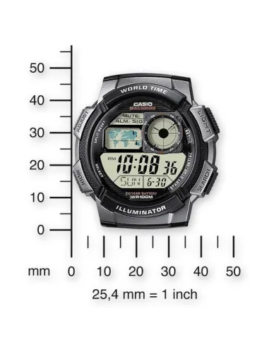 Reloj Casio collection Digital AE-1000w-1av Hora Mundial - 5 Alarmas - 10 BAR