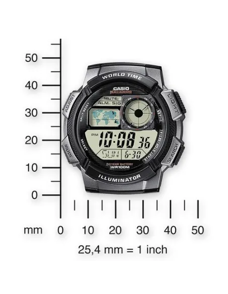 Reloj Casio collection Digital AE-1000w-1av Hora Mundial - 5 Alarmas - 10 BAR