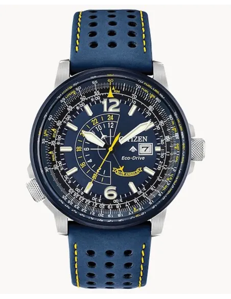 Reloj Aviador hombre Citizen Promaster Nighthawk Blue Angels BJ7007-02L dial azul 42mm correa de cuero 200m