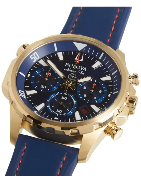 Reloj hombre Bulova Marine Star 97B168 Cuarzo 43mm correa de cuero 100m WR