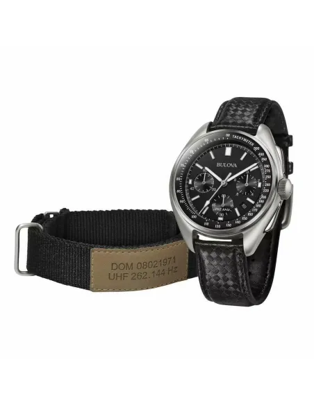 Reloj hombre Bulova 96B251 Special Edition Moon Apollo Lunar Pilot Chronograph dial negro 30m WR correa de cuero